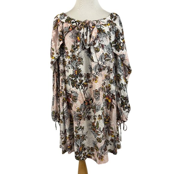 Free‎ People Dress Women's Medium Boho Flowing Long Sleeve Tie Detail Floral - Picture 10 of 13